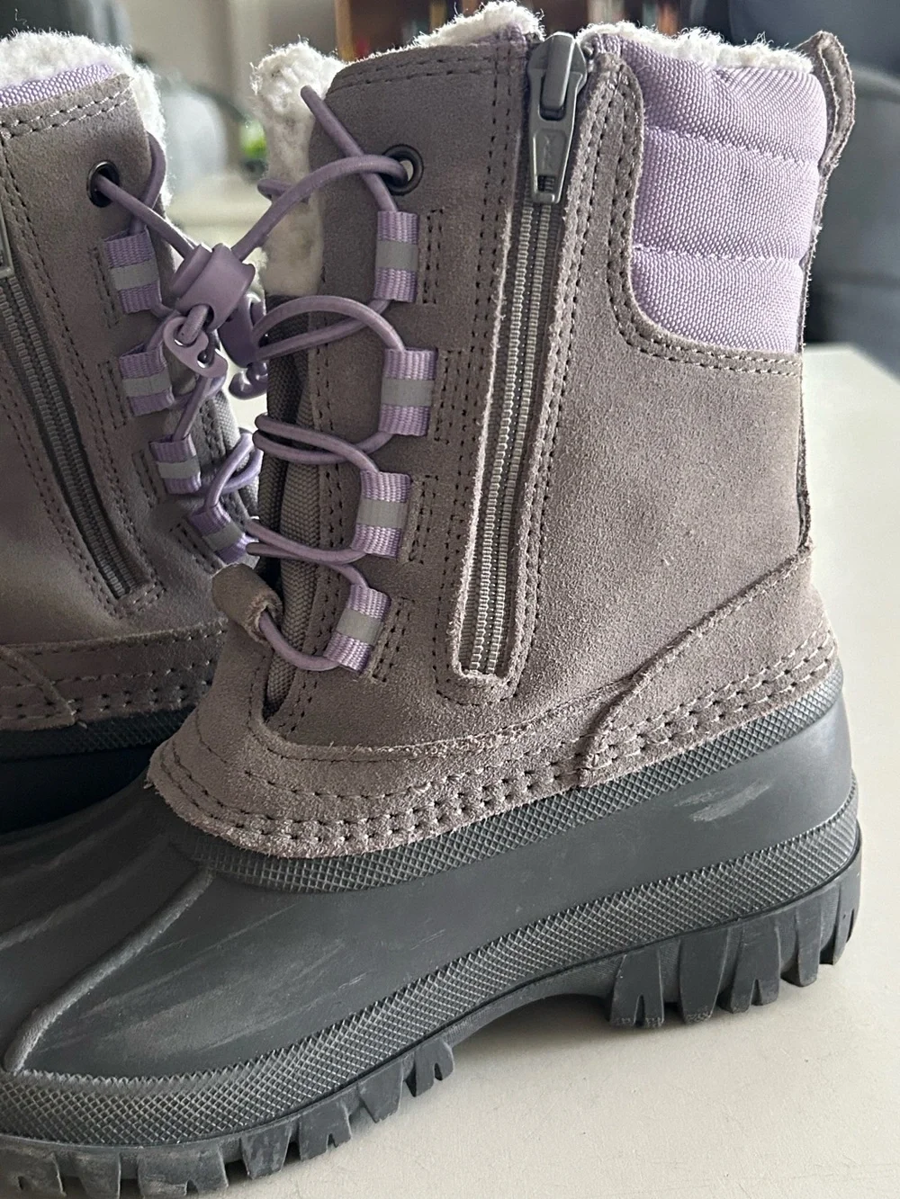 Lands' End Winter Snow Boots in Gray and Lavender | 12 girls